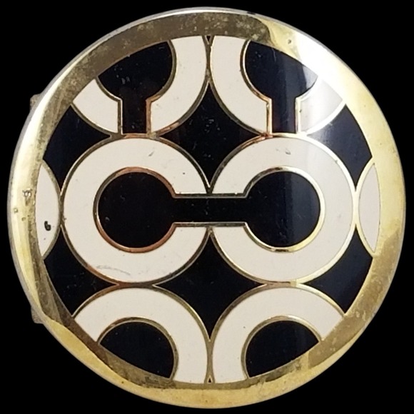 Coach‎ Signature C Logo Round Belt Buckle Gold Tone Black Cream Vintage